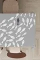 Şık Masa Örtüleri Gri Balıklı Desen Dokuma Leke Tutmaz Masa Örtüsü MSO425