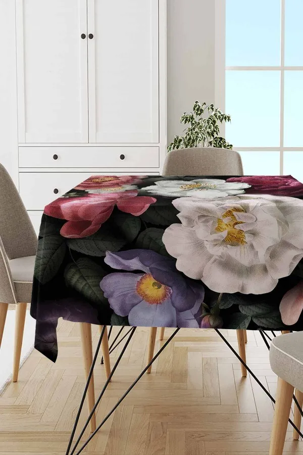Masa Örtüsü 100X100 Renkli Çiçek Desenli Dokuma Leke Tutmaz Masa Örtüsü MSO448