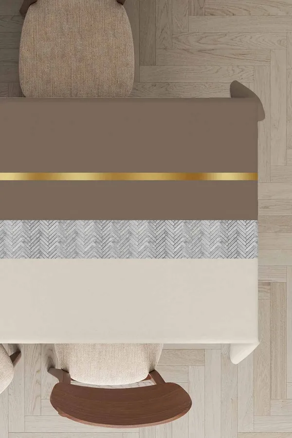 140X200 Masa Örtüsü Bej Avangarde Dokuma Leke Tutmaz Masa Örtüsü MSO479