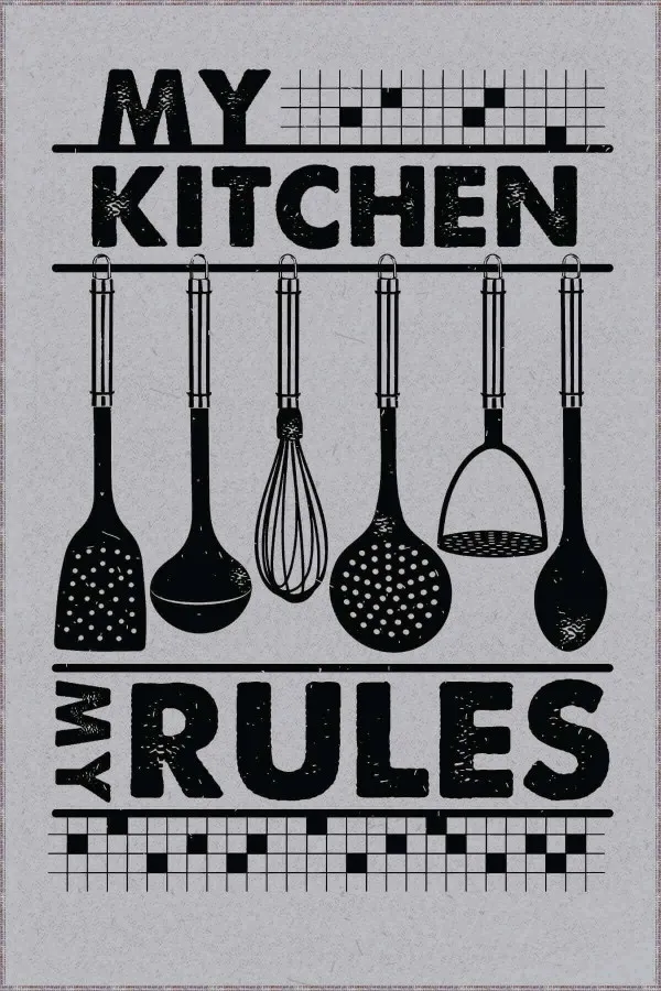 Gri Mutfak Halı Modelleri Gri Kaymaz Tabanlı My Kitchen My Rules Mutfak Halısı AR016
