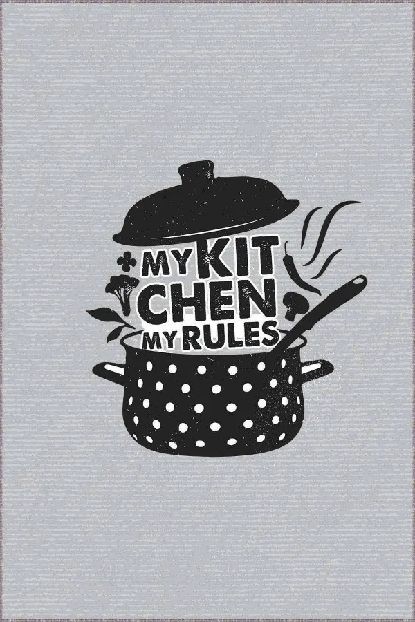 Gri Mutfak Halısı Gri Kaymaz Tabanlı My Kitchen My Rules Mutfak Halısı AR030