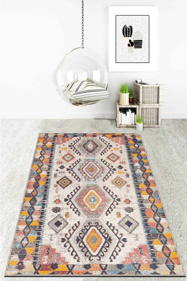 Kilim Desenli Mutfak Halıları Çok Renkli Kaymaz Tabanlı Etnik Desenli Mutfak Halısı AR1062