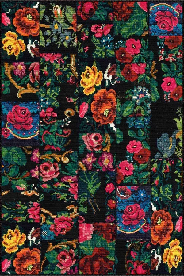 Patchwork Mutfak Halısı Renkli Kaymaz Tabanlı Yıkanır Patchwork Mutfak Halısı AR1065