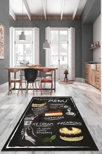Siyah Kaymaz Taban Yıkanabilir Cupcake Mutfak Halısı AR1136