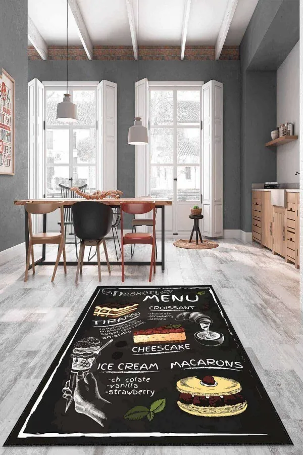 Yıkanabilir Yuvarlak Mutfak Halısı Siyah Kaymaz Taban Yıkanabilir Cupcake Mutfak Halısı AR1136