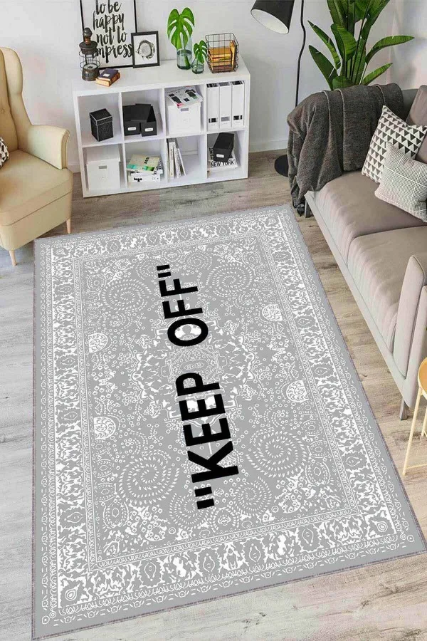 Mutfak Halıları Gri Kaymaz Tabanlı Yıkanabilir Keep Off Mutfak Halısı AR1173