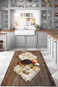 Kahve Kaymaz Tabanlı 3D Baharat Desenli Mutfak Halısı AR1243 Kahve Kaymaz Tabanlı 3D Baharat Desenli Mutfak Halısı AR1243