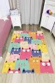 Kedi Motifli Mutfak Halısı Çok Renkli Kaymaz Taban Yıkanan Kedili Mutfak Halısı AR1255