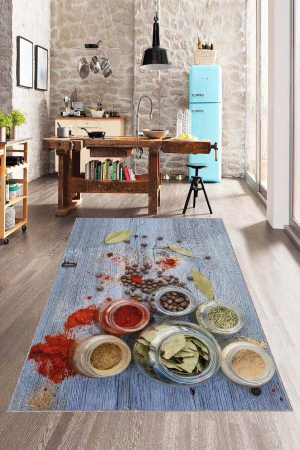 Ucuz Mutfak Halısı Renkli Kaymaz Taban 3D Baharat Desenli Mutfak Halısı AR1264