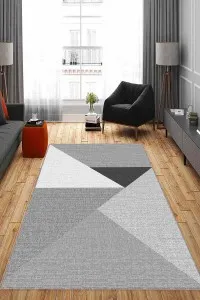 Gri Kaymaz Tabanlı Geometrik Desenli Mutfak Halısı AR1294 Gri Kaymaz Tabanlı Geometrik Desenli Mutfak Halısı AR1294