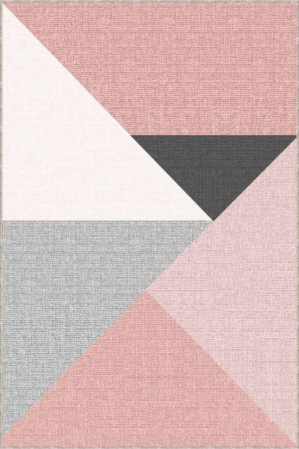 Pembe Mutfak Halısı Modelleri Pembe Kaymaz Tabanlı Geometrik Desenli Mutfak Halısı AR1322