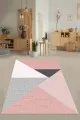 Pembe Mutfak Halısı Modelleri Pembe Kaymaz Tabanlı Geometrik Desenli Mutfak Halısı AR1322