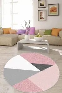 Pembe Kaymaz Geometrik Desenli Yuvarlak Mutfak Halısı AR1325 Pembe Kaymaz Geometrik Desenli Yuvarlak Mutfak Halısı AR1325