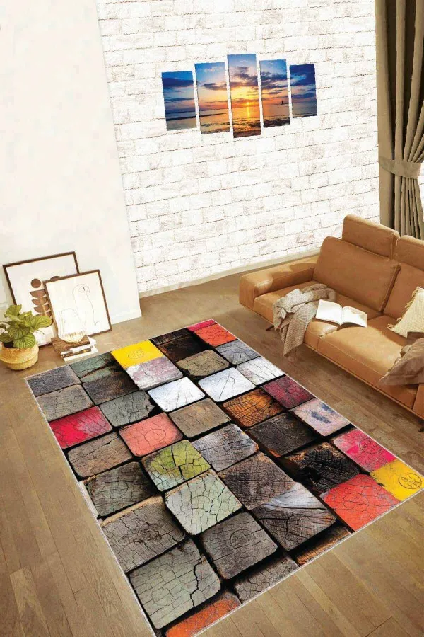 120X200 Mutfak Halıları Çok Renkli Kaymaz Tabanlı 3D Üç Boyutlu Mutfak Halısı AR134