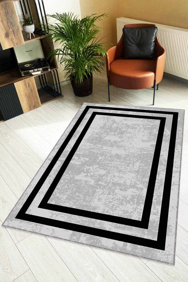 Makinede Yikanabilir Mutfak Halısı Gri Kaymaz Taban Yıkanabilir Çerçeveli Mutfak Halısı AR1347