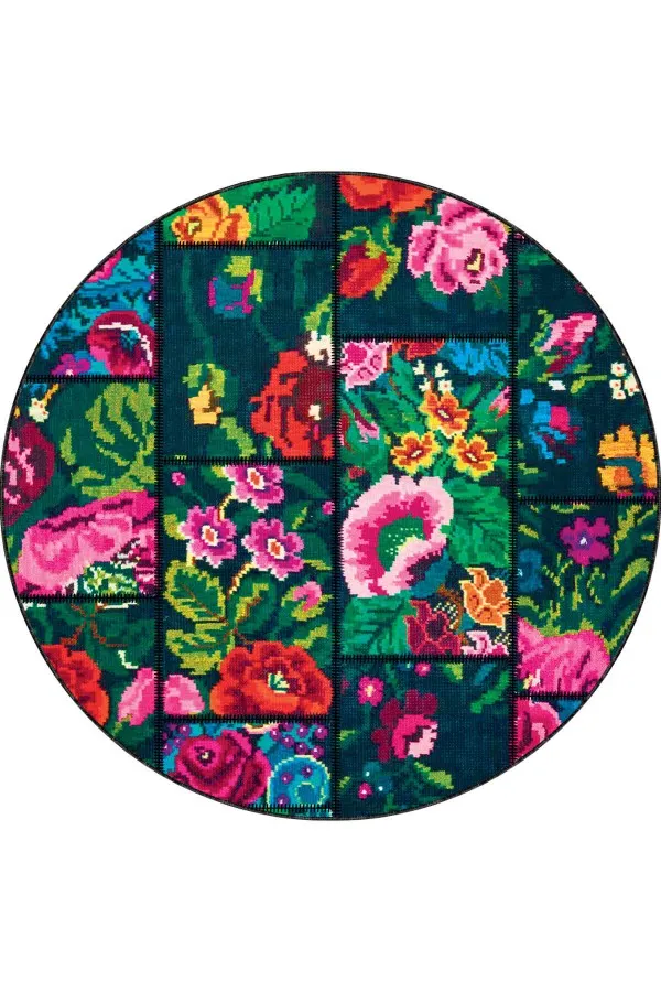 Patchwork Mutfak Halısı Çok Renkli Kaymaz Yuvarlak Patchwork Mutfak Halısı AR1362