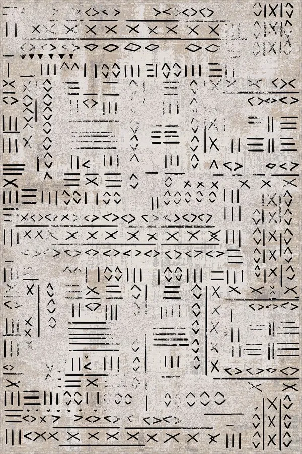 Otantik Mutfak Halısı Bej Kaymaz Tabanlı Etnik Mutfak Halısı AR1368