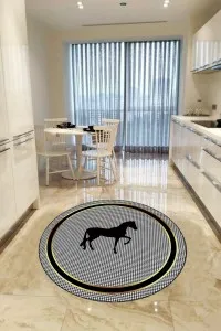 Gri Kaymaz Tabanlı Yuvarlak Modern Mutfak Halısı AR1399 Gri Kaymaz Tabanlı Yuvarlak Modern Mutfak Halısı AR1399
