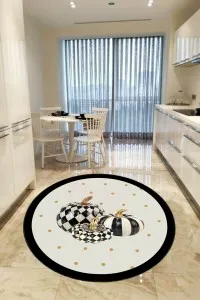 Kemik Kaymaz Yuvarlak Bal Kabağı Desen Mutfak Halısı AR1450