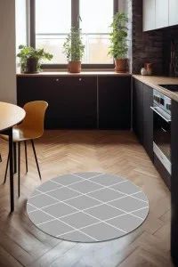 Gri Kaymaz Tabanlı Yuvarlak Modern Mutfak Halısı AR1472 Gri Kaymaz Tabanlı Yuvarlak Modern Mutfak Halısı AR1472