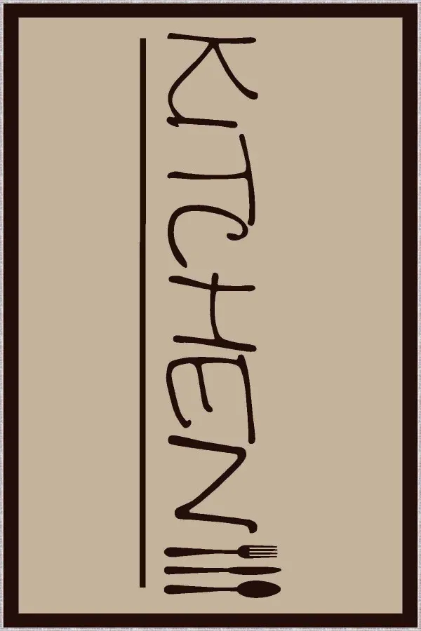 Kitchen Mutfak Halısı Bej Kaymaz Taban Yıkanan Kitchen Yazılı Mutfak Halısı AR181