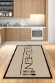Kitchen Mutfak Halısı Bej Kaymaz Taban Yıkanan Kitchen Yazılı Mutfak Halısı AR181