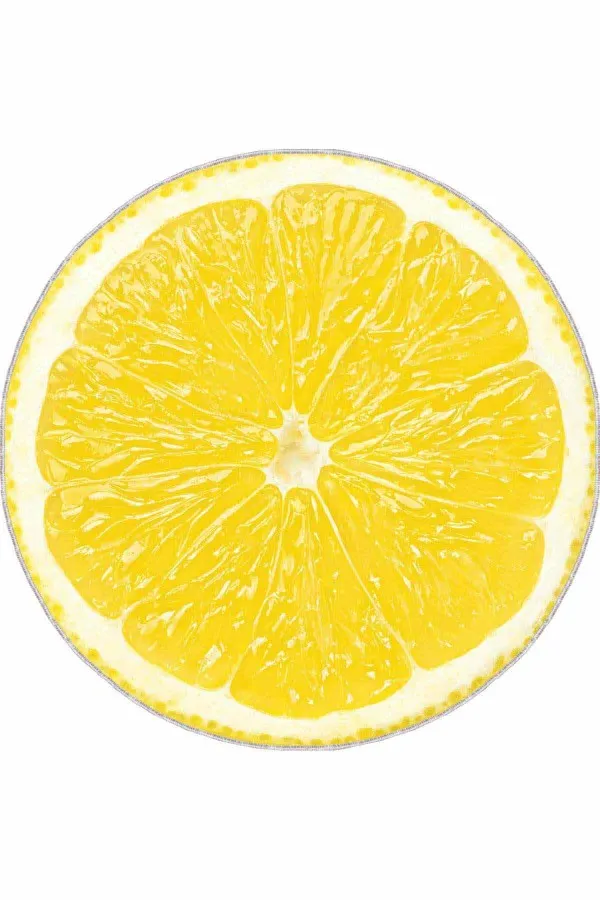 Limonlu Mutfak Halısı Sarı Kaymaz Tabanlı Limonlu Yuvarlak Mutfak Halısı AR204