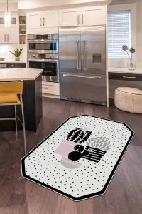 Siyah Kaymaz Kaktüs Desenli Lazer Kesim Mutfak Halısı AR276 Siyah Kaymaz Kaktüs Desenli Lazer Kesim Mutfak Halısı AR276