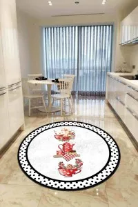Pembe Kaymaz Çaydanlık Desenli Yuvarlak Mutfak Halısı AR422 Pembe Kaymaz Çaydanlık Desenli Yuvarlak Mutfak Halısı AR422
