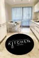 Siyah Kaymaz Kitchen Yazılı Yuvarlak Mutfak Halısı AR428