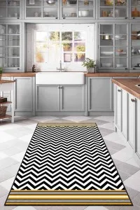 Sarı Kaymaz Tabanlı Yıkanabilir Zigzag Mutfak Halısı AR495 Sarı Kaymaz Tabanlı Yıkanabilir Zigzag Mutfak Halısı AR495