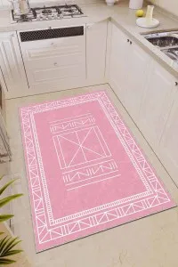 Pembe Kaymaz Taban Yıkanan Etnik Desenli Mutfak Halısı AR503 Pembe Kaymaz Taban Yıkanan Etnik Desenli Mutfak Halısı AR503