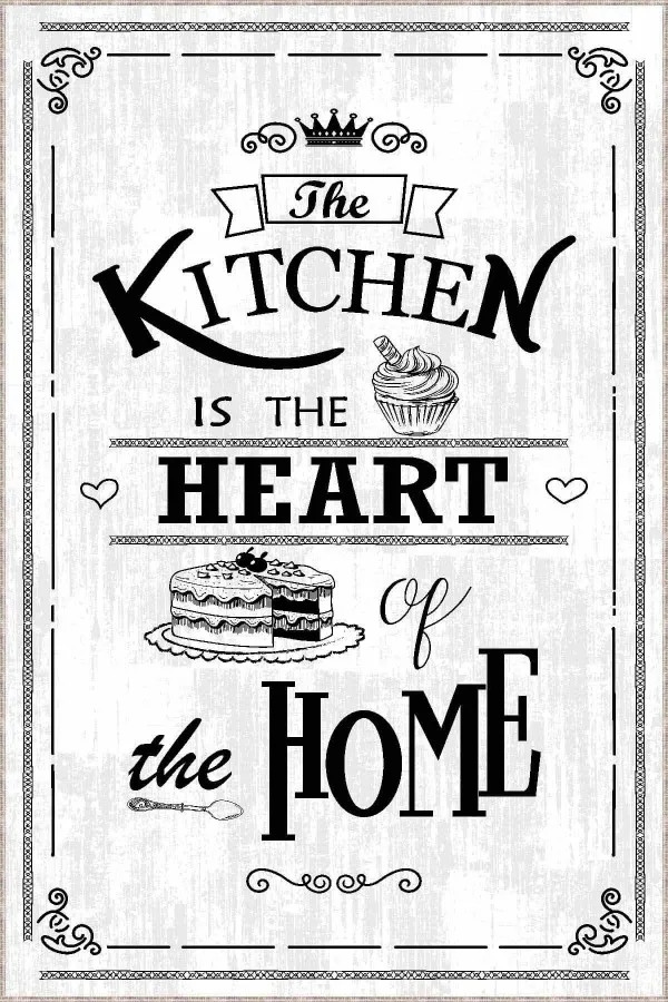 Beyaz Mutfak Halısı Modelleri Beyaz Kaymaz Tabanlı Kitchen Yazılı Mutfak Halısı AR507