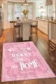 Mutfak Halısı 3 Metre Pembe Kaymaz Tabanlı Kitchen Yazılı Mutfak Halısı AR528