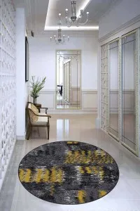 Sarı Kaymaz Tabanlı Modern Yuvarlak Mutfak Halısı AR568 Sarı Kaymaz Tabanlı Modern Yuvarlak Mutfak Halısı AR568