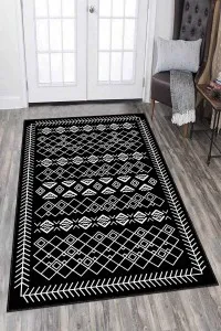 Siyah Kaymaz Taban Yıkanan Etnik Desenli Mutfak Halısı AR679 Siyah Kaymaz Taban Yıkanan Etnik Desenli Mutfak Halısı AR679