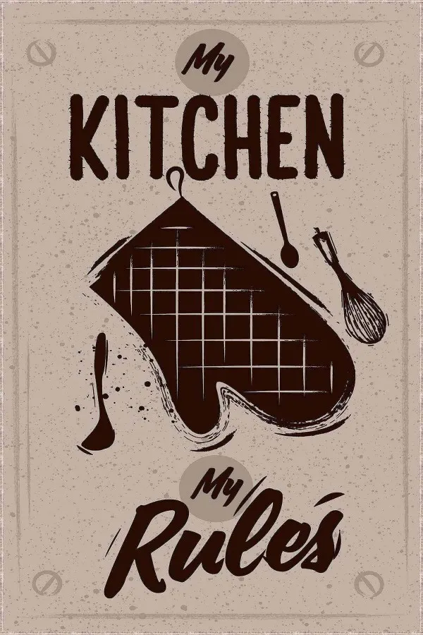 My Kitchen My Rules Halı Bej Kaymaz Tabanlı My Kitchen My Rules Mutfak Halısı AR810