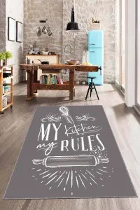Gri Kaymaz Tabanlı My Kitchen My Rules Mutfak Halısı AR812