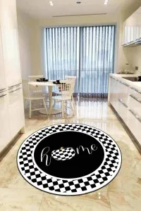 Siyah Kaymaz Taban Home Yazılı Yuvarlak Mutfak Halısı AR845 Siyah Kaymaz Taban Home Yazılı Yuvarlak Mutfak Halısı AR845