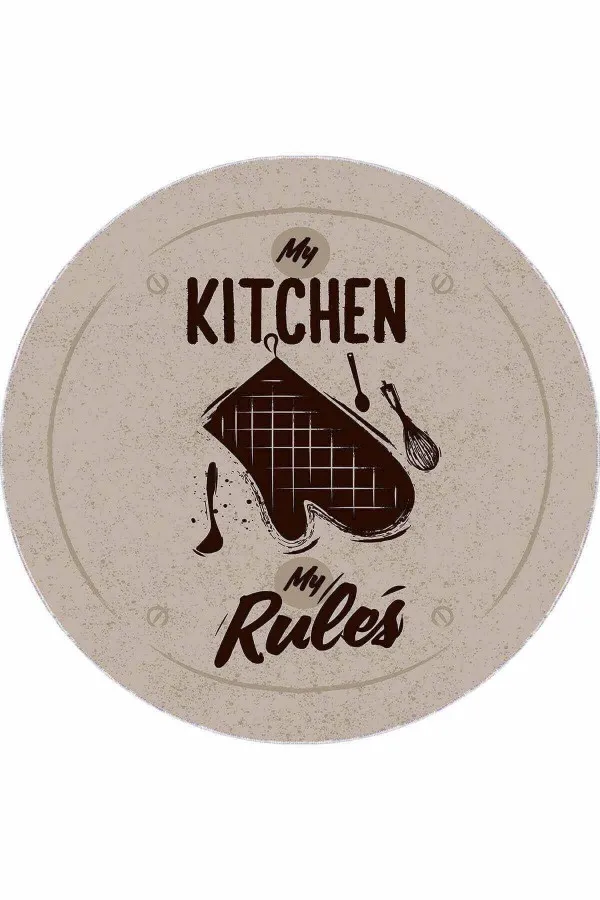 Kitchen Rules Halı Bej Kaymaz My Kitchen My Rules Yuvarlak Mutfak Halısı AR849