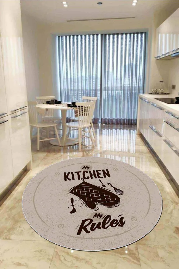 Kitchen Rules Halı Bej Kaymaz My Kitchen My Rules Yuvarlak Mutfak Halısı AR849