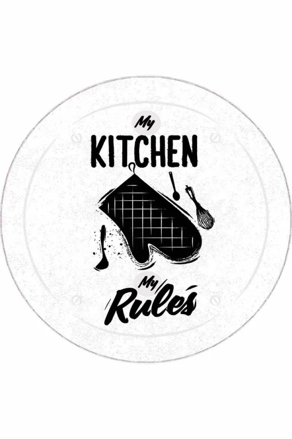 Yuvarlak Mutfak Halısı Beyaz Kaymaz My Kitchen My Rules Daire Mutfak Halısı AR851