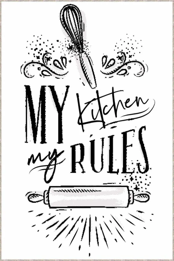 Mutfak Halısı Siyah Beyaz Beyaz Kaymaz Tabanlı My Kitchen My Rules Mutfak Halısı AR853