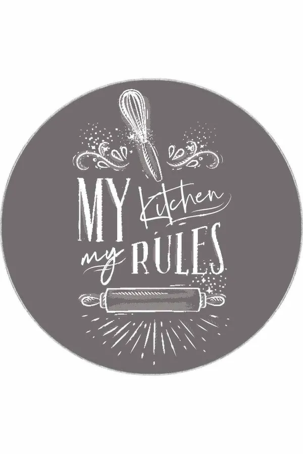 160X230 Mutfak Halısı Gri Kaymaz My Kitchen My Rules Yuvarlak Mutfak Halısı AR855