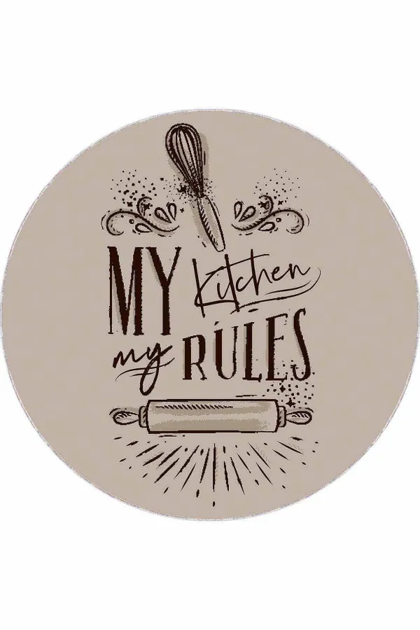 Mutfak İçin Yuvarlak Halı Bej Kaymaz My Kitchen My Rules Yuvarlak Mutfak Halısı AR856