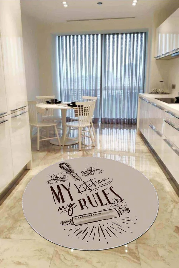 Mutfak İçin Yuvarlak Halı Bej Kaymaz My Kitchen My Rules Yuvarlak Mutfak Halısı AR856