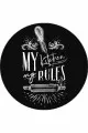 80X300 Mutfak Halıları Siyah Kaymaz My Kitchen My Rules Daire Mutfak Halısı AR859