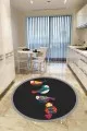 Mutfak İçin Kilim Halı Füme Kaymaz Taban Yıkanır Kuşlu Yuvarlak Mutfak Halısı AR865