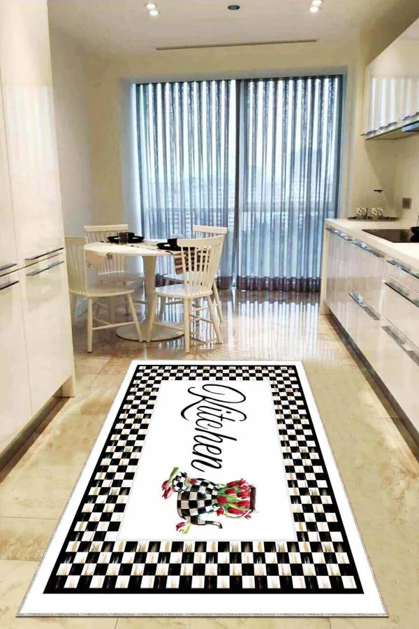 Kitchen Halı Beyaz Kaymaz Taban Yıkanabilir Mackenzie Mutfak Halısı AR868