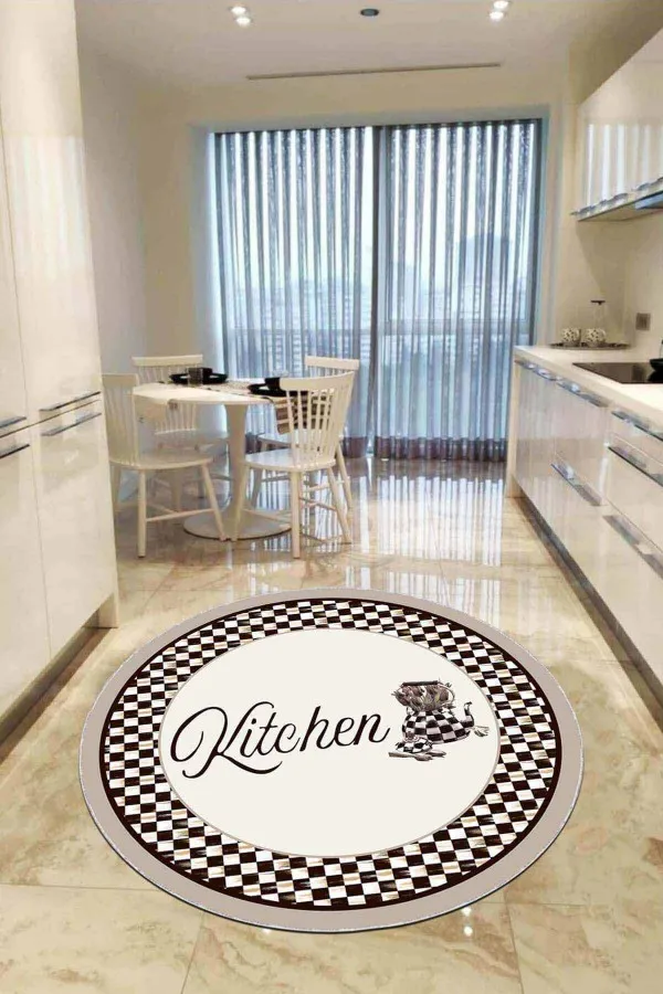 Mutfak Halısı Modern Kahve Kaymaz Tabanlı Mackenzie Yuvarlak Mutfak Halısı AR870